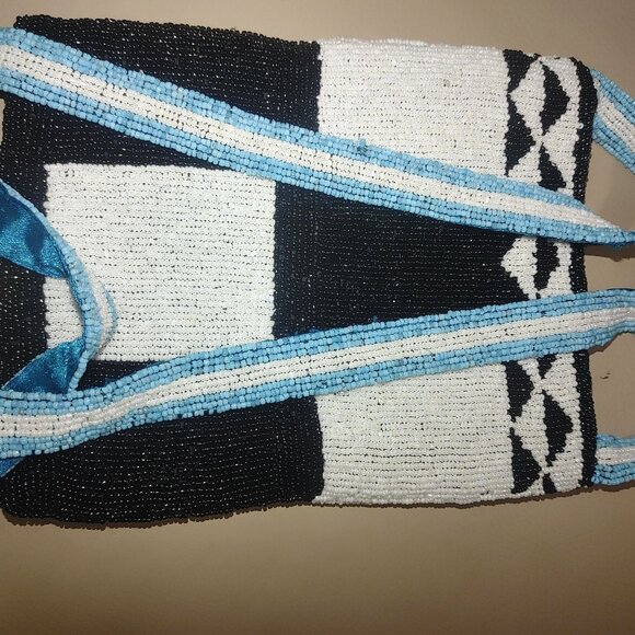 India Handcrafted Christiana Bead Crossbody Bag Black White Geometric Pattern Bl - Picture 7 of 14